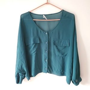 Naked Zebra Sheer green cropped blouse small